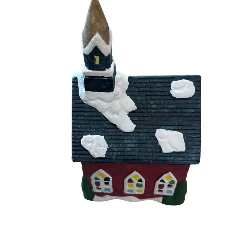 Our Town Collection Vintage Hand Painted Porcelain Lighted House Church -Read-